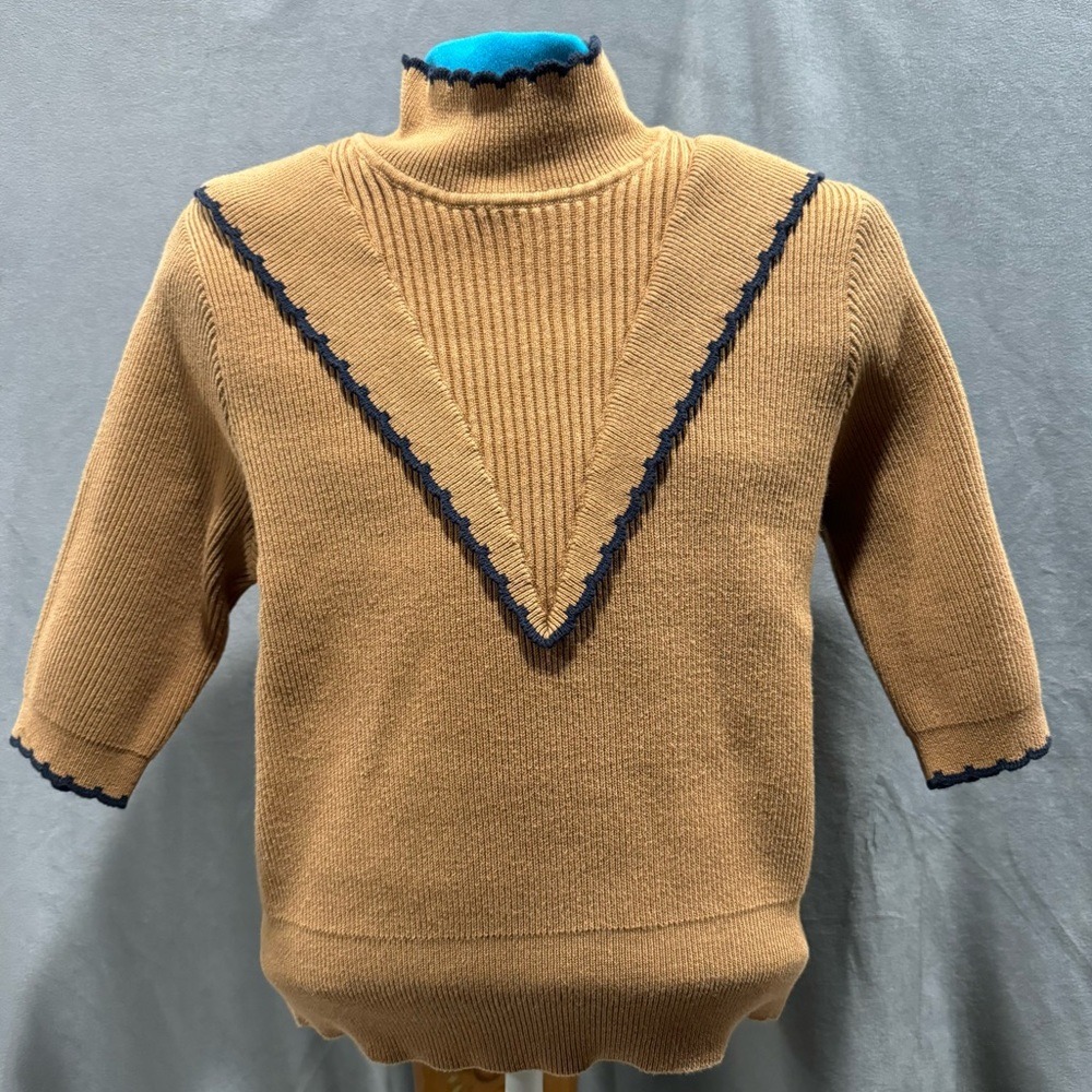 Ganni Harrison Y2K Pullover in Tobacco Brown w/ Navy Details S/M (no tags) - Picture 3 of 8